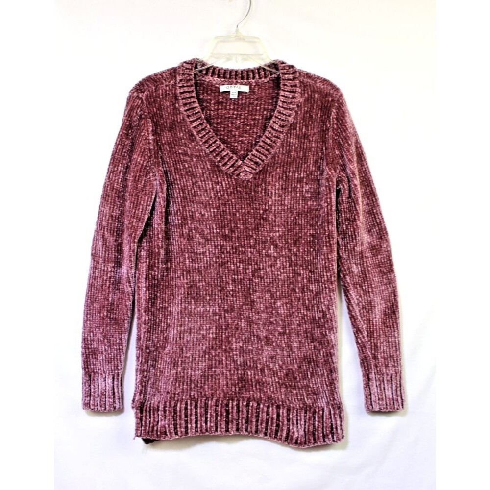 Orvis Sweater Womens Medium V Neck Pink Purple Long Sleeve Chenille Soft Cuddly